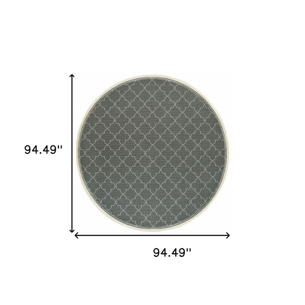 8' X 8' Gray and Ivory Round Geometric Stain Resistant Indoor Outdoor Area Rug N270-507057