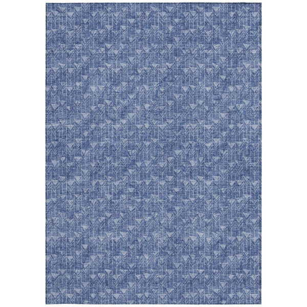 9' X 12' Navy Blue Geometric Washable Non Skid Indoor Outdoor Area Rug N270-560110