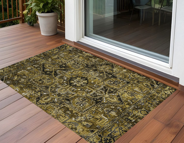 2' X 3' Coffee and Gray Oriental Washable Non Skid Indoor Outdoor Area Rug N270-563754
