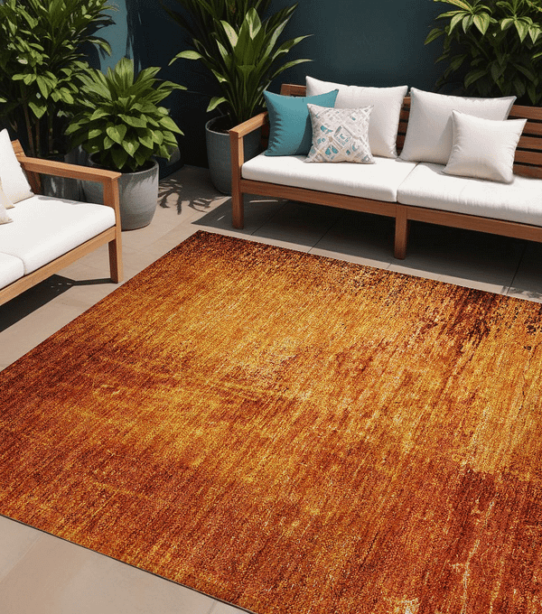 8' X 10' Orange Abstract Washable Non Skid Indoor Outdoor Area Rug N270-562719