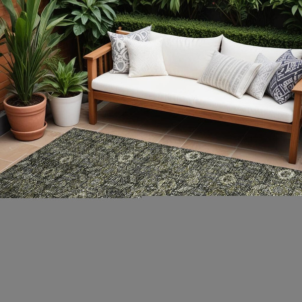 8' X 10' Moss Green and Gray Floral Washable Non Skid Indoor Outdoor Area Rug N270-564380