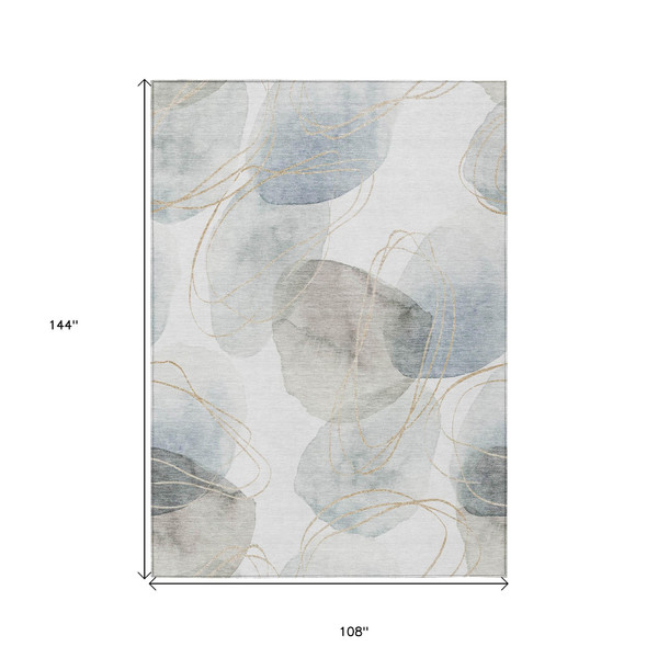 9' X 12' Ivory Blue and Gray Abstract Washable Non Skid Indoor Outdoor Area Rug N270-562117