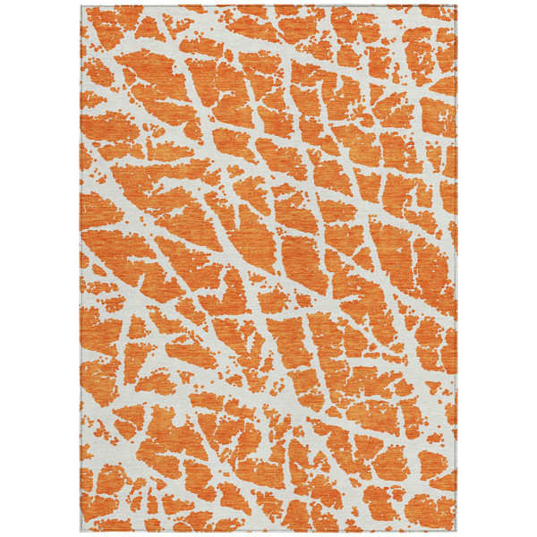 3' X 5' Orange and White Abstract Washable Non Skid Indoor Outdoor Area Rug N270-559283