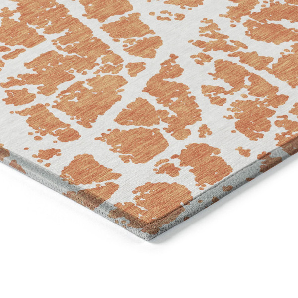 3' X 5' Orange and White Abstract Washable Non Skid Indoor Outdoor Area Rug N270-559283