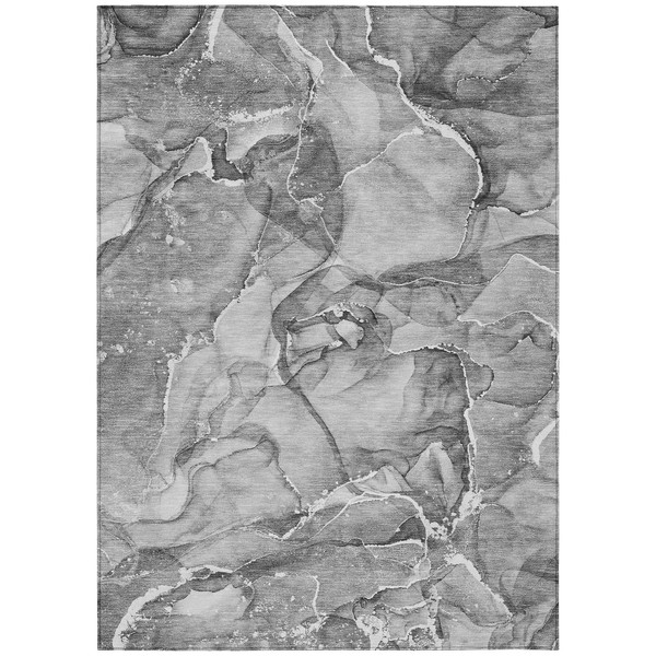3' X 5' Gray and Ivory Abstract Washable Non Skid Indoor Outdoor Area Rug N270-560369