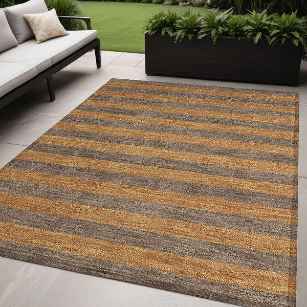 5' X 8' Brown and Tan Striped Washable Non Skid Indoor Outdoor Area Rug N270-561072