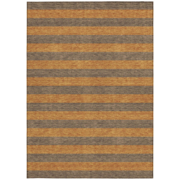 5' X 8' Brown and Tan Striped Washable Non Skid Indoor Outdoor Area Rug N270-561072