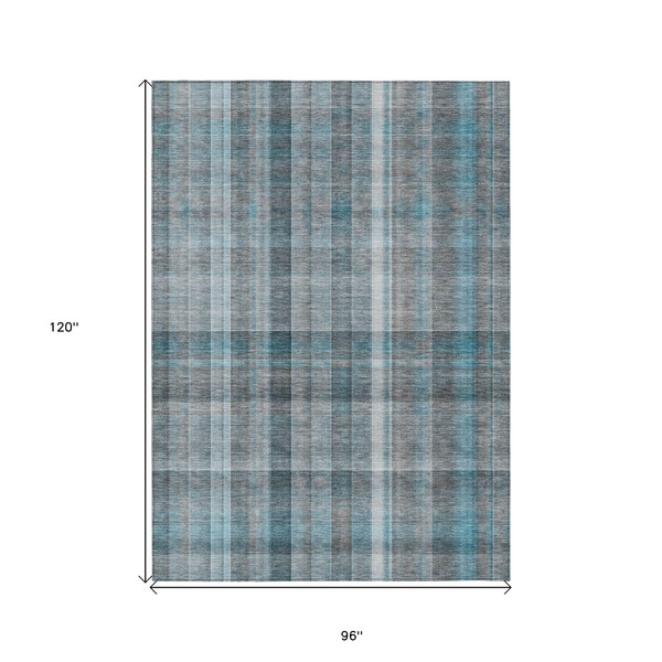 8' X 10' Teal Plaid Washable Non Skid Indoor Outdoor Area Rug N270-561508