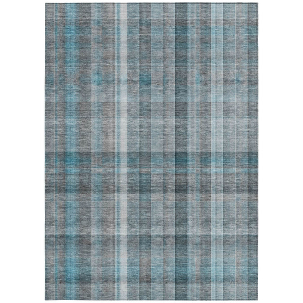 8' X 10' Teal Plaid Washable Non Skid Indoor Outdoor Area Rug N270-561508