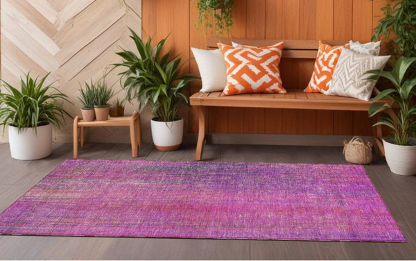 8' Runner Lilac Striped Washable Non Skid Indoor Outdoor Runner Rug N270-562597