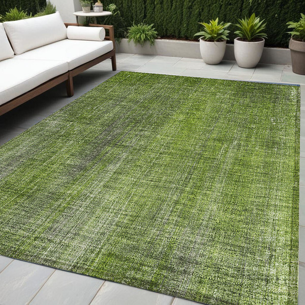 5' X 8' Green Striped Washable Non Skid Indoor Outdoor Area Rug N270-562591