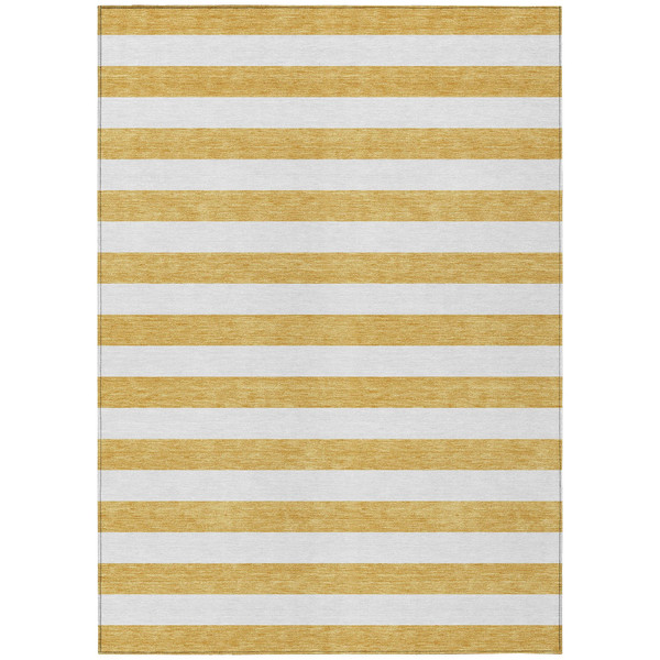 9' X 12' Gold Striped Washable Non Skid Indoor Outdoor Area Rug N270-560832
