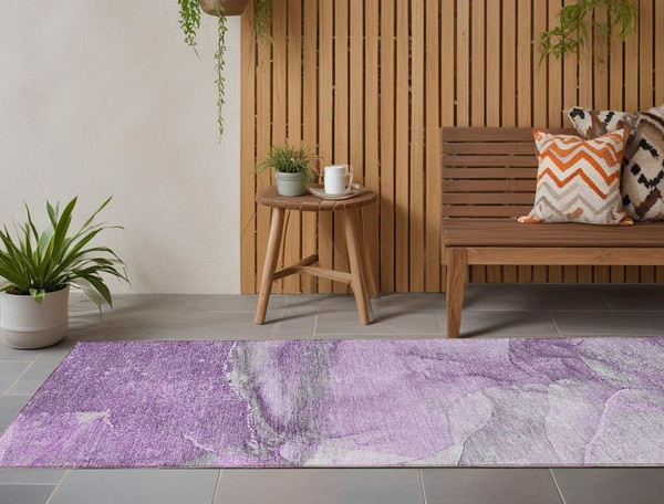 8' Runner Lilac Abstract Washable Non Skid Indoor Outdoor Runner Rug N270-560565