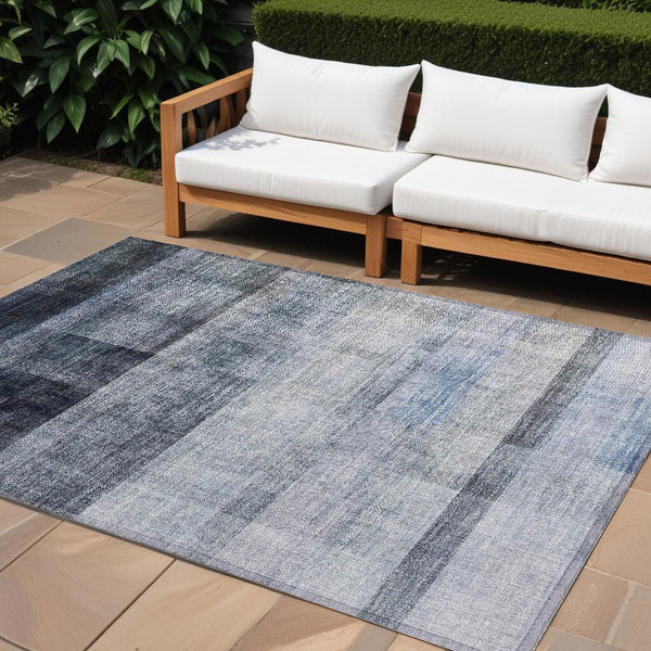 9' X 12' Navy and Gray Ombre Washable Non Skid Indoor Outdoor Area Rug N270-563653