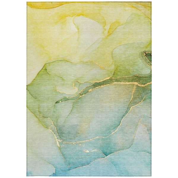 9' X 12' Green Abstract Washable Non Skid Indoor Outdoor Area Rug N270-559809