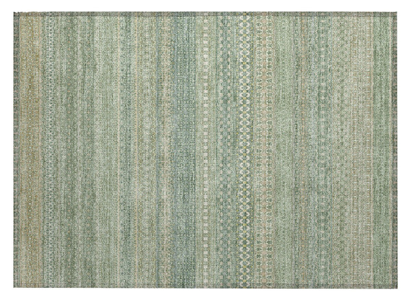 2' X 3' Artichoke Green Striped Washable Non Skid Indoor Outdoor Area Rug N270-560681