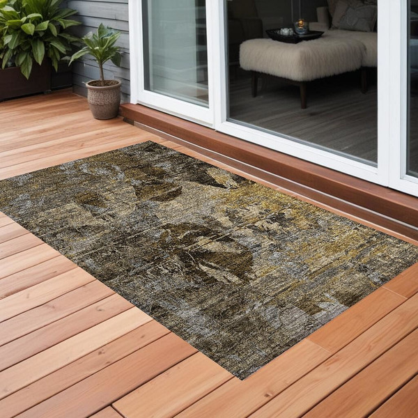 3' X 5' Brown Terracotta and Gray Floral Washable Non Skid Indoor Outdoor Area Rug N270-562770