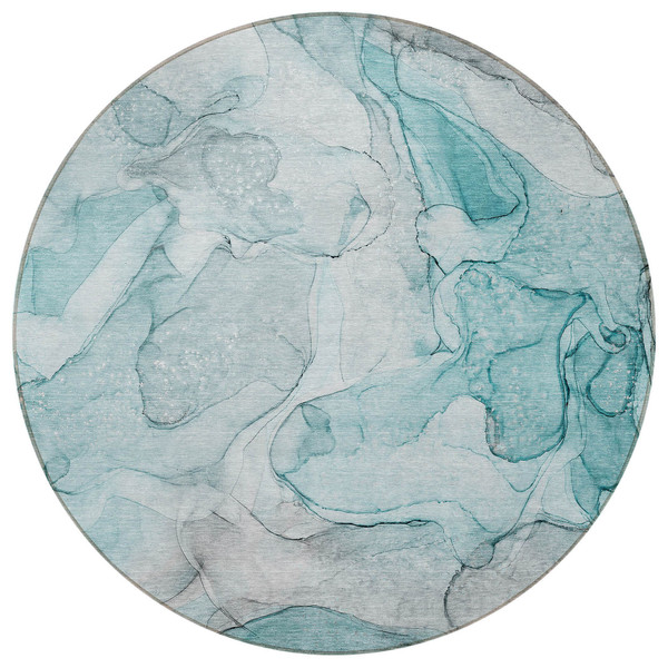 8' Round Gray and Ivory Round Abstract Washable Non Skid Indoor Outdoor Area Rug N270-559970