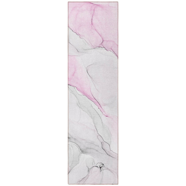 8' Runner Gray and Pink Abstract Washable Non Skid Indoor Outdoor Runner Rug N270-560185