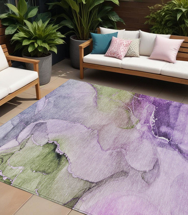 9' X 12' Purple Abstract Washable Non Skid Indoor Outdoor Area Rug N270-560472