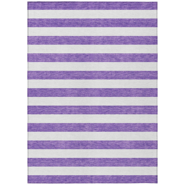 8' X 10' Purple and White Striped Washable Non Skid Indoor Outdoor Area Rug N270-560921