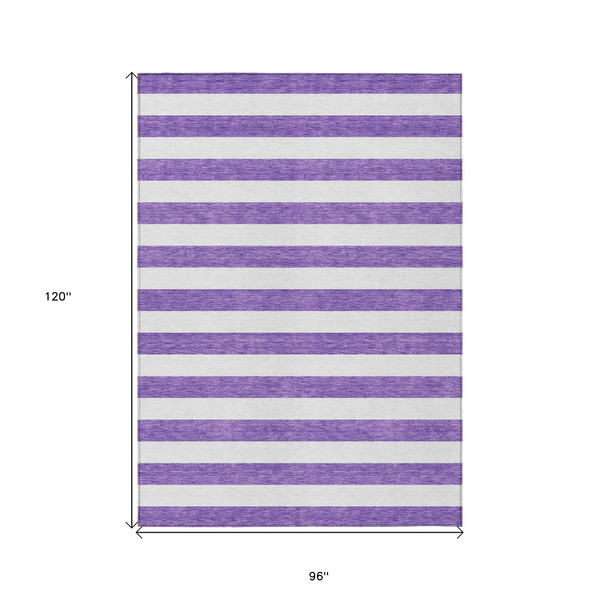 8' X 10' Purple and White Striped Washable Non Skid Indoor Outdoor Area Rug N270-560921