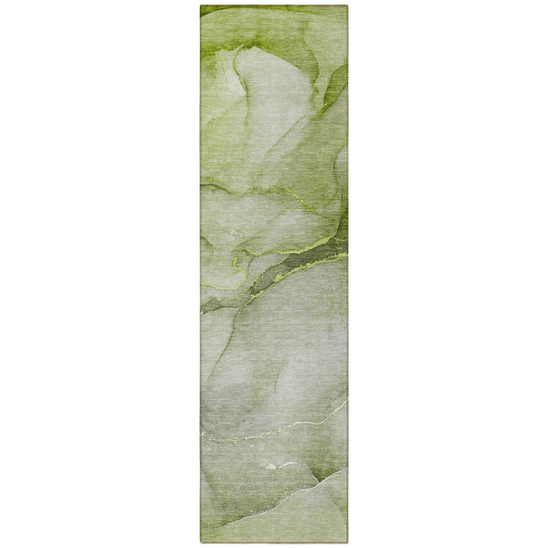 8' Runner Olive Green Abstract Washable Non Skid Indoor Outdoor Runner Rug N270-559821