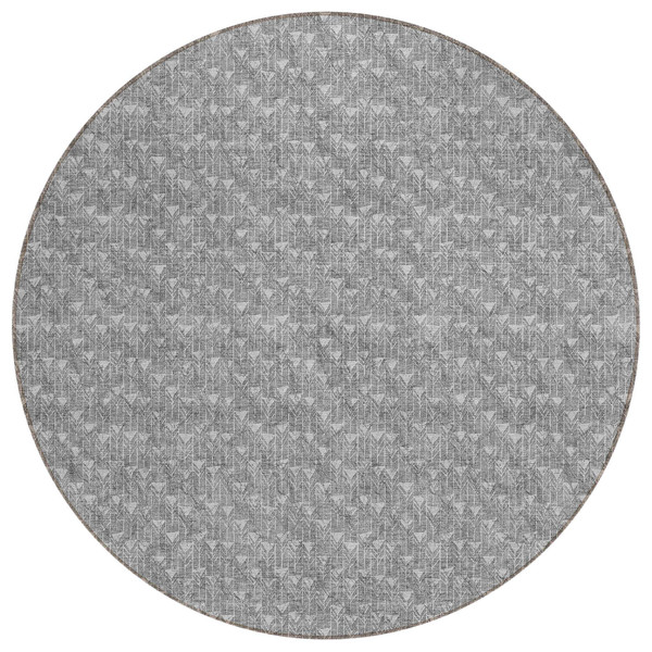 8' Round Gray Round Geometric Washable Non Skid Indoor Outdoor Area Rug N270-560087