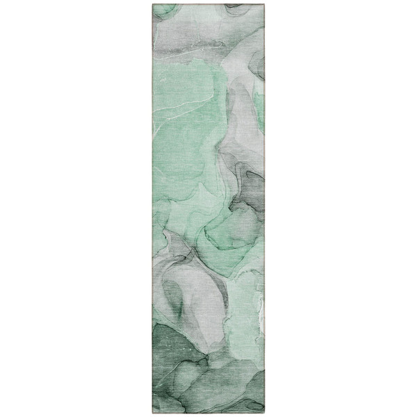 8' Runner Green Abstract Washable Non Skid Indoor Outdoor Runner Rug N270-559506