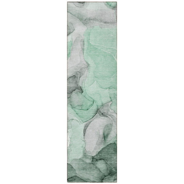 8' Runner Green Abstract Washable Non Skid Indoor Outdoor Runner Rug N270-559506