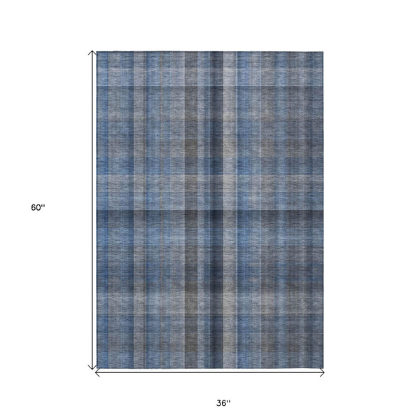 3' X 5' Blue Plaid Washable Non Skid Indoor Outdoor Area Rug N270-562212