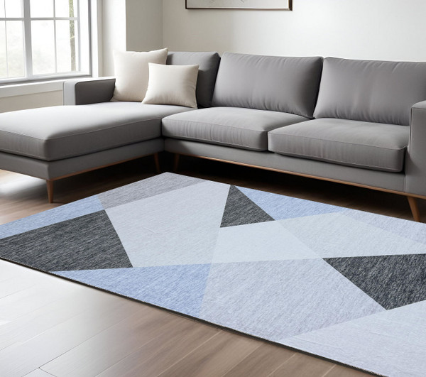 7' X 10' Blue and Gray Geometric Area Rug N270-570045