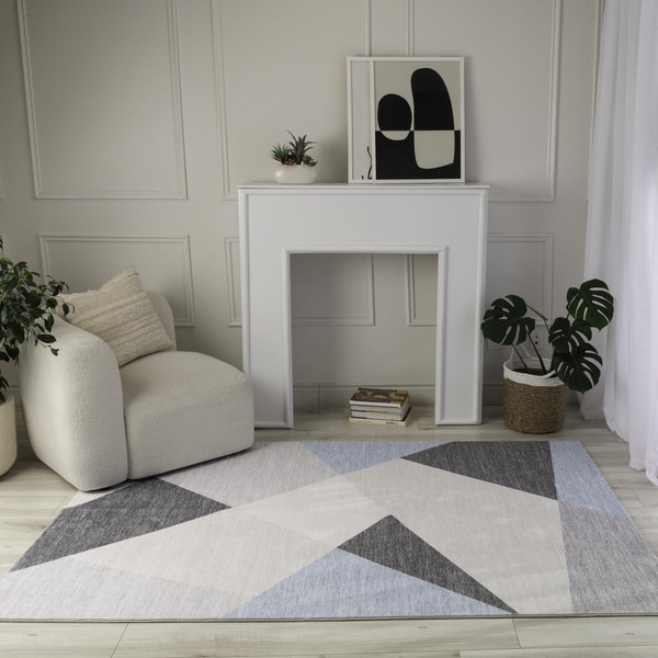 7' X 10' Blue and Gray Geometric Area Rug N270-570045