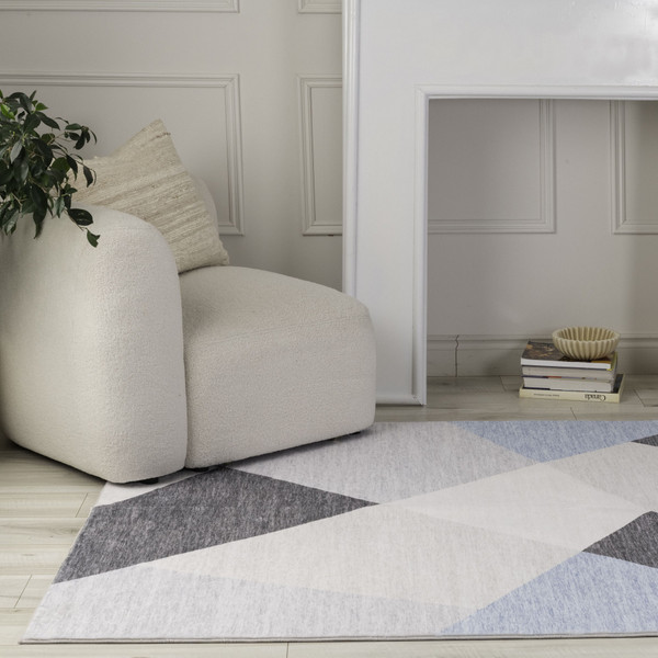 7' X 10' Blue and Gray Geometric Area Rug N270-570045