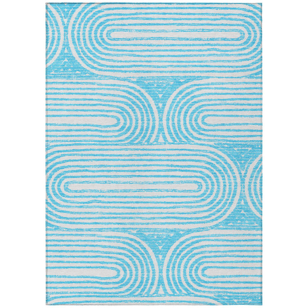 9' X 12' Teal and White Abstract Washable Non Skid Indoor Outdoor Area Rug N270-561874