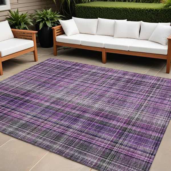 9' X 12' Purple Plaid Washable Non Skid Indoor Outdoor Area Rug N270-561910