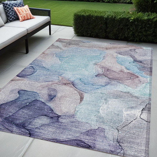 5' X 8' Blue Abstract Washable Non Skid Indoor Outdoor Area Rug N270-559662