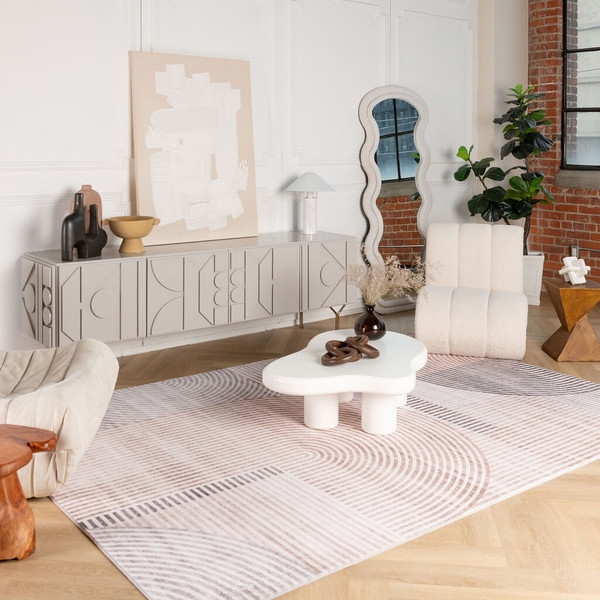 5' X 8' Beige and Brown Abstract Distressed Area Rug N270-530540