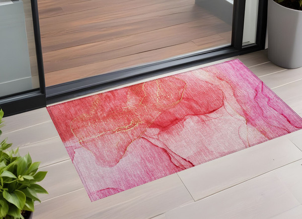 2' X 3' Pink Abstract Washable Non Skid Indoor Outdoor Area Rug N270-559757