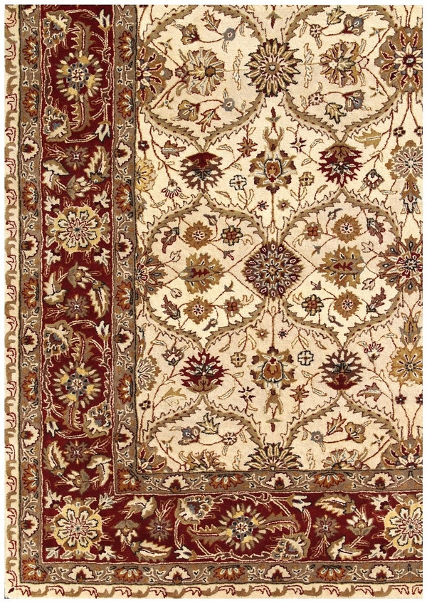 5' X 8' Ivory and Red Oriental Hand Tufted Non Skid Area Rug N270-558174