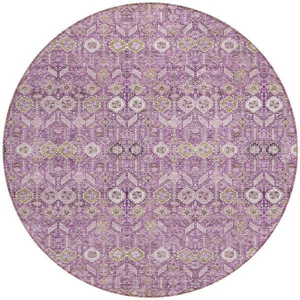 8' Round Lavender and Ivory Round Floral Washable Non Skid Indoor Outdoor Area Rug N270-564343