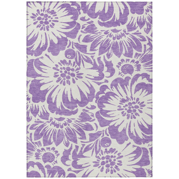 9' X 12' Purple and Ivory Floral Washable Non Skid Indoor Outdoor Area Rug N270-562522