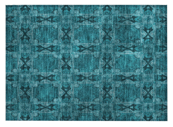 2' X 3' Teal Floral Medallion Washable Non Skid Indoor Outdoor Area Rug N270-563475