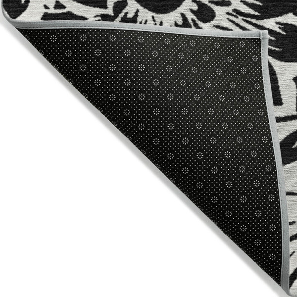 8' Round Black and Ivory Round Floral Washable Non Skid Indoor Outdoor Area Rug N270-562412