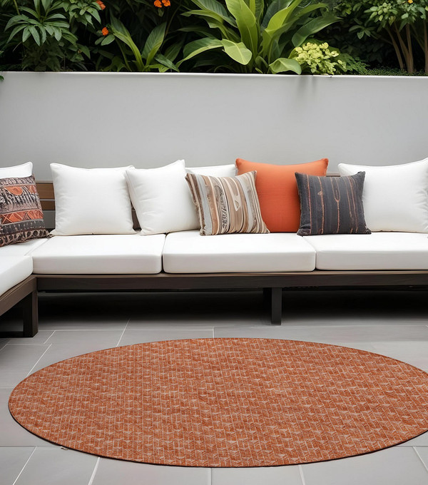 8' Round Terra Cotta Round Geometric Washable Non Skid Indoor Outdoor Area Rug N270-560144