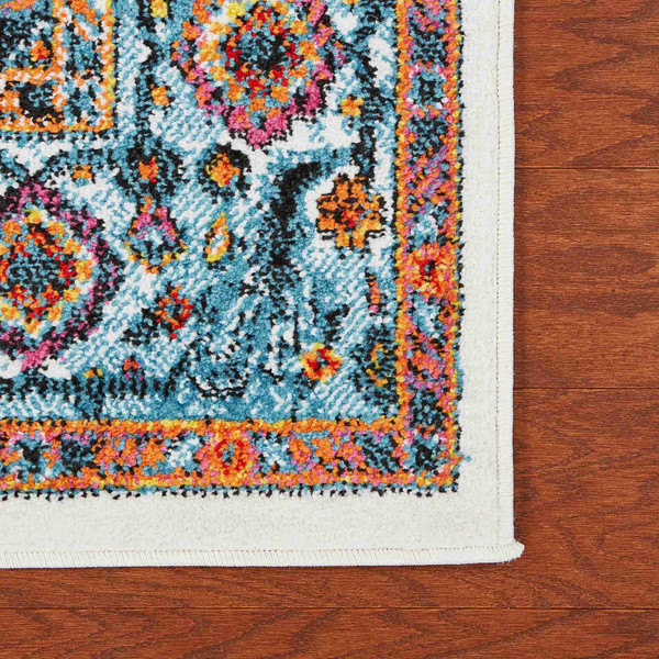 7' Runner White and Blue Medallion Runner Rug N270-565161