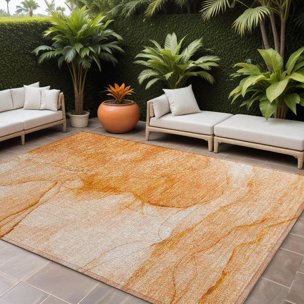 8' X 10' Orange Abstract Washable Non Skid Indoor Outdoor Area Rug N270-559754