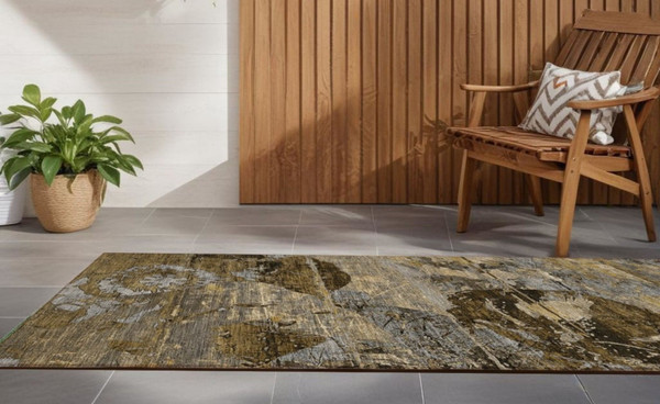 2' X 8' Brown Terracotta and Gray Abstract Washable Indoor Outdoor Runner Rug N270-562768