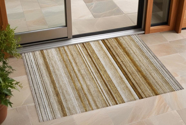 2' X 3' Chocolate Striped Washable Non Skid Indoor Outdoor Area Rug N270-561005
