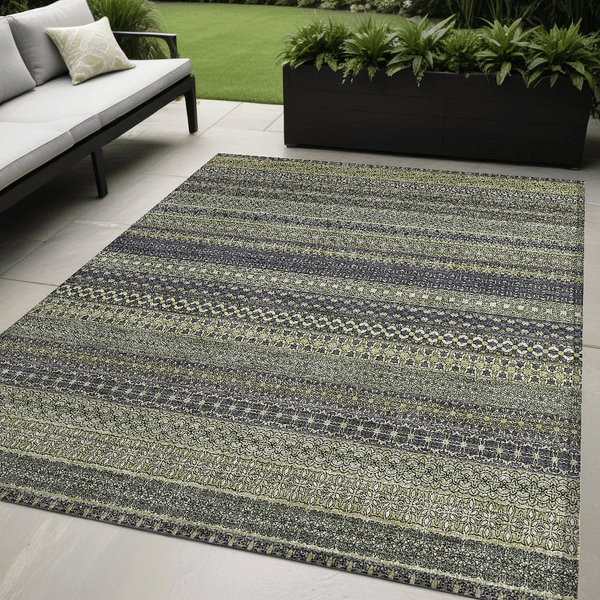 5' X 8' Sage Striped Washable Non Skid Indoor Outdoor Area Rug N270-560784